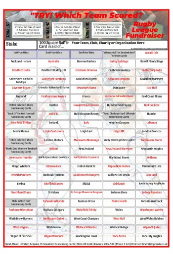 Raise £500 Rugby League Club Fundraising Card Pack