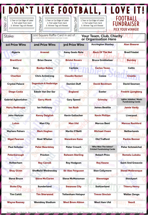 Football Raffle Books 5 x A4 `I Don't Like Football, I Love It` Fundraising Raffle Ticket ...