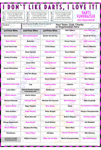 5 x A4 `I Don't Like Darts, I Love It` Fundraising Raffle Ticket / Draw Cards / Scratchcards