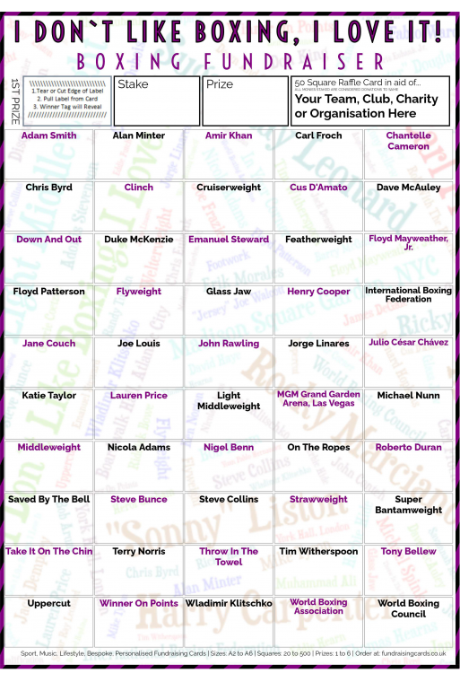 5 x A4 `I Don't Like Boxing, I Love It` Fundraising Raffle Ticket / Draw Cards / Scratchcards