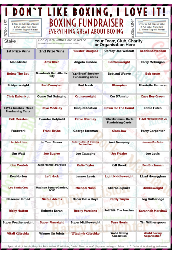 5 x A4 `I Don't Like Boxing, I Love It` Fundraising Raffle Ticket / Draw Cards / Scratchcards