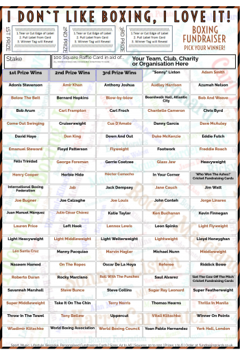 5 x A4 `I Don't Like Boxing, I Love It` Fundraising Raffle Ticket / Draw Cards / Scratchcards