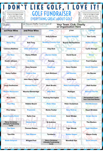 5 x A4 `I Don't Like Golf, I Love It` Fundraising Raffle Ticket / Draw Cards / Scratchcards