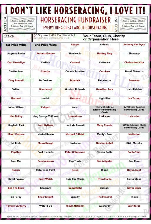 Race Raffle Draw 5 x A4 `I Don't Like Horse Racing, I Love It` Fundraising Raffle Ticket ...