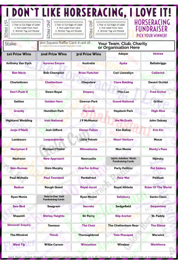 5 x A4 `I Don't Like Horse Racing, I Love It` Fundraising Raffle Ticket / Draw Cards / Scratchcards