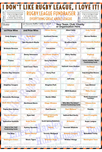 5 x A4 `I Don't Like Rugby League, I Love It` Fundraising Raffle Ticket / Draw Cards / Scratchcards