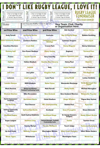 5 x A4 `I Don't Like Rugby League, I Love It` Fundraising Raffle Ticket / Draw Cards / Scratchcards