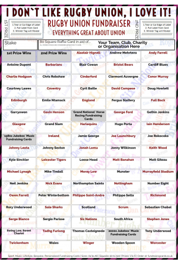 5 x A4 `I Don't Like Rugby Union, I Love It` Fundraising Raffle Ticket / Draw Cards / Scratchcards