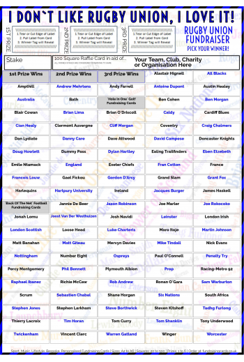 5 x A4 `I Don't Like Rugby Union, I Love It` Fundraising Raffle Ticket / Draw Cards / Scratchcards