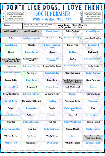 5 x A4 `I Don't Like Dogs, I Love Them` Fundraising Raffle Ticket / Draw Cards / Scratchcards