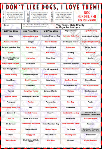 5 x A4 `I Don't Like Dogs, I Love Them` Fundraising Raffle Ticket / Draw Cards / Scratchcards