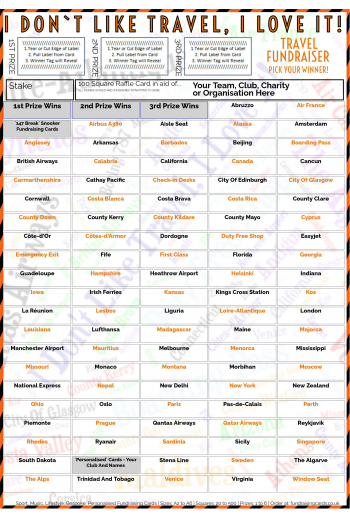 5 x A4 `I Don't Like Travel, I Love It` Fundraising Raffle Ticket / Draw Cards / Scratchcards