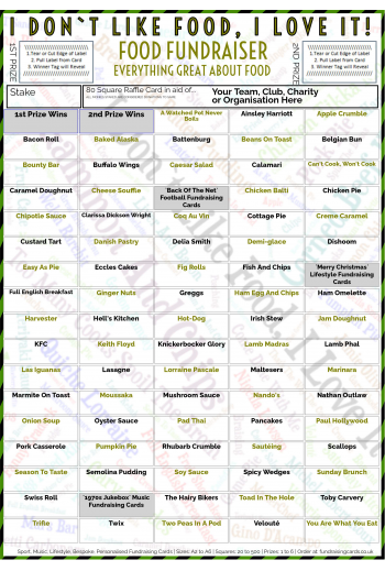 5 x A4 `I Don't Like Food, I Love It` Fundraising Raffle Ticket / Draw Cards / Scratchcards