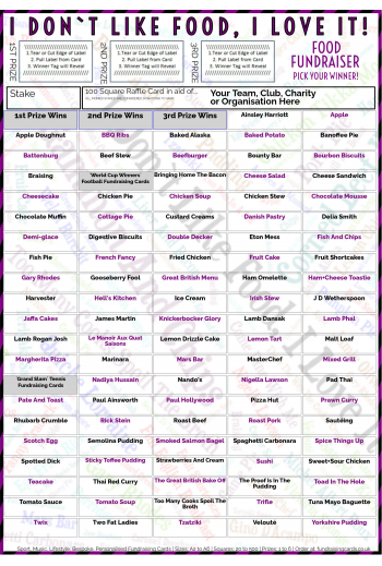 5 x A4 `I Don't Like Food, I Love It` Fundraising Raffle Ticket / Draw Cards / Scratchcards