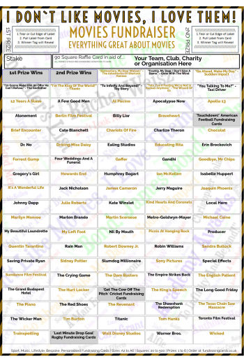 5 x A4 `I Don't Like Movies, I Love Them` Fundraising Raffle Ticket / Draw Cards / Scratchcards