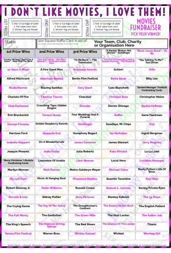 5 x A4 `I Don't Like Movies, I Love Them` Fundraising Raffle Ticket / Draw Cards / Scratchcards