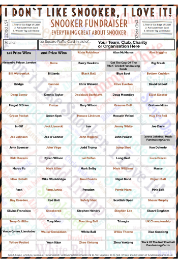 5 x A4 `I Don't Like Snooker, I Love It` Fundraising Raffle Ticket / Draw Cards / Scratchcards
