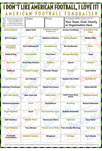 5 x A4 `I Don't Like American Football, I Love It` Fundraising Raffle Ticket / Draw Cards / Scratchcards