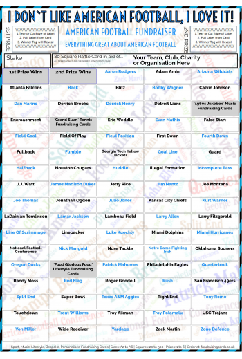 5 x A4 `I Don't Like American Football, I Love It` Fundraising Raffle Ticket / Draw Cards / Scratchcards