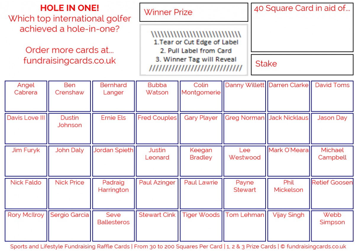 Golf Fundraising Card / Raffle Ticket / Scratchcard Value Pack