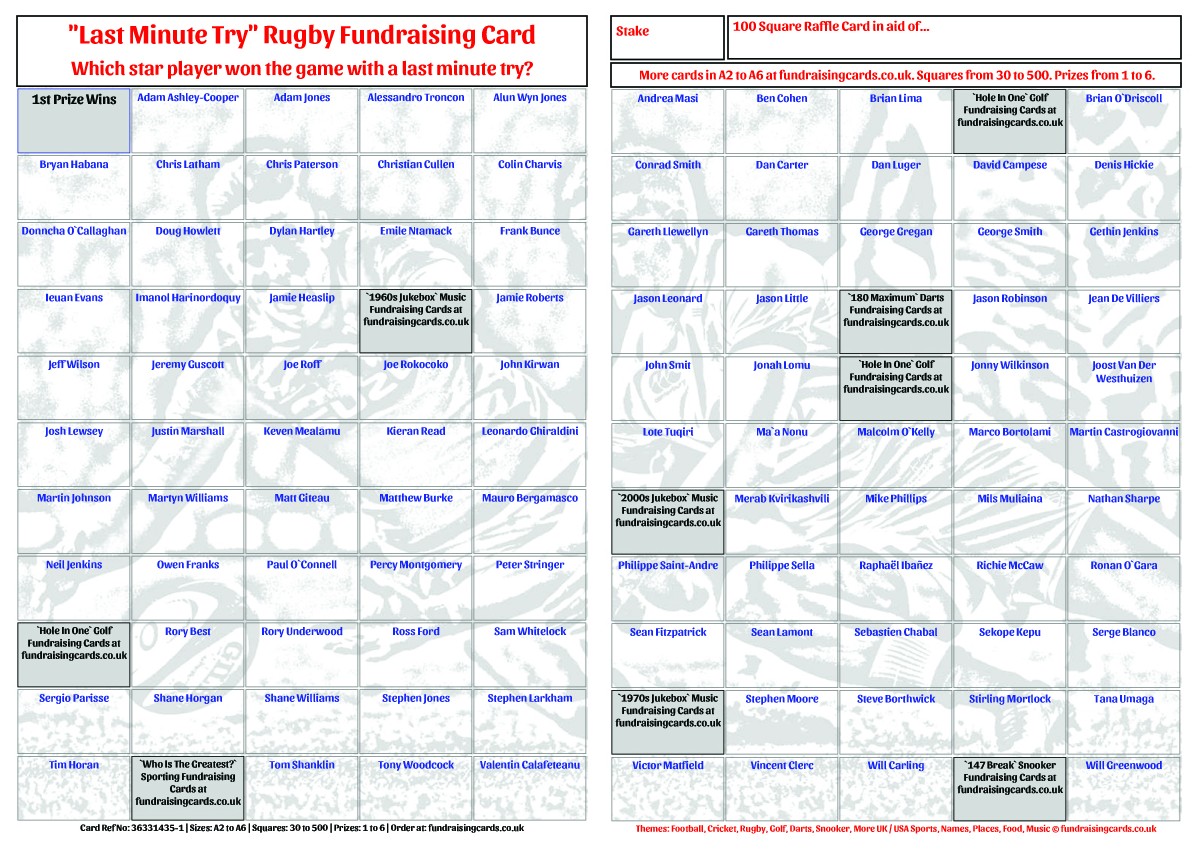 10 x A3 `Last Minute Try` Rugby Union Fundraising Raffle Ticket / Draw Cards / Scratchcards
