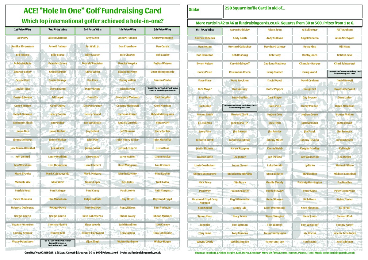`Hole-in-One` Golf Fundraising Raffle Ticket / Draw / Scratch Cards