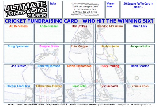 Ultimate `Six To Win` Cricket Fundriasing Scratch Card / Raffle Ticket / Draw Card