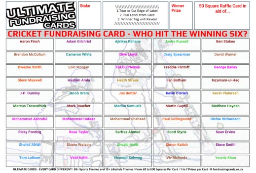 Ultimate `Six To Win` Cricket Fundriasing Scratch Card / Raffle Ticket / Draw Card