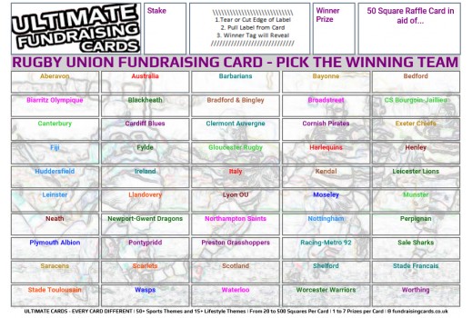10 x Ultimate A5 `Cup Winners` Rugby Union Fundraising Raffle / Draw / Scratch Cards