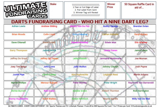 Ultimate A5 `Nine Dart Finish` Darts Fundraising Raffle / Draw / Scratch Cards