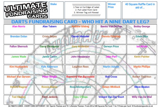 Ultimate A5 `Nine Dart Finish` Darts Fundraising Raffle / Draw / Scratch Cards