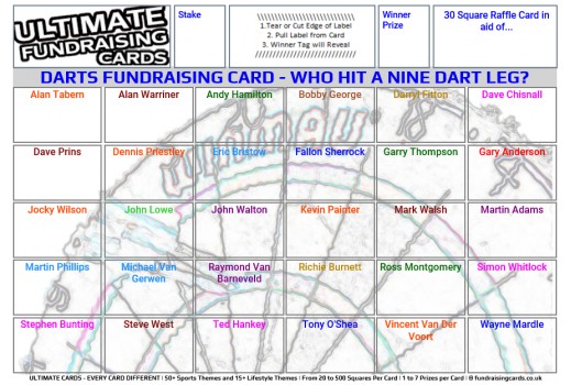 Ultimate A5 `Nine Dart Finish` Darts Fundraising Raffle / Draw / Scratch Cards