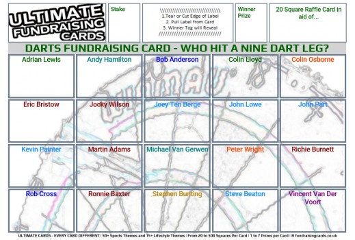 Ultimate A5 `Nine Dart Finish` Darts Fundraising Raffle / Draw / Scratch Cards