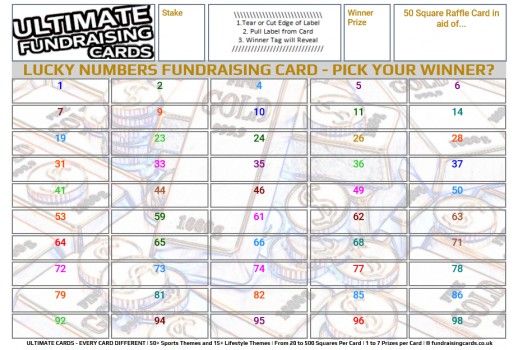 Ultimate A5 `Lucky Numbers` Fundraising Raffle / Draw / Scratch Cards