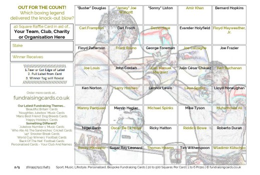 A5 `Out For The Count` Boxing Fundraising Scratch Cards / Raffle Ticket / Draw Cards