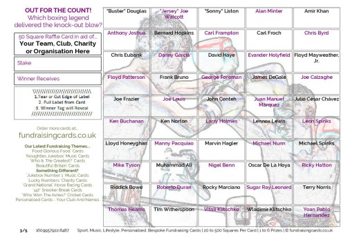 A5 `Out For The Count` Boxing Fundraising Scratch Cards / Raffle Ticket / Draw Cards