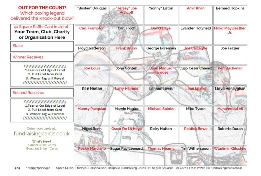 A5 `Out For The Count` Boxing Fundraising Scratch Cards / Raffle Ticket / Draw Cards