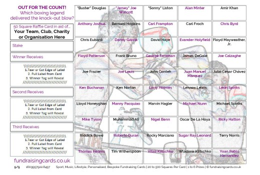 A5 `Out For The Count` Boxing Fundraising Scratch Cards / Raffle Ticket / Draw Cards