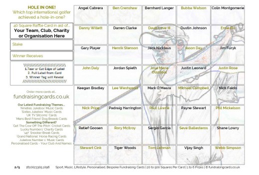 A5 `Hole-in-One` Golf Fundraising Raffle Ticket / Draw Cards / Scratchcards