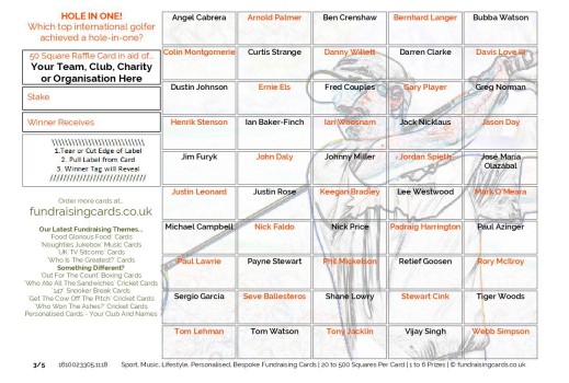 A5 `Hole-in-One` Golf Fundraising Raffle Ticket / Draw Cards / Scratchcards